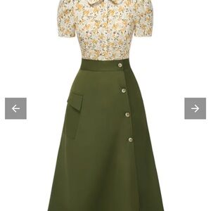 1940’s Slit Skirt Elegant Dark Green A-Line Skirt